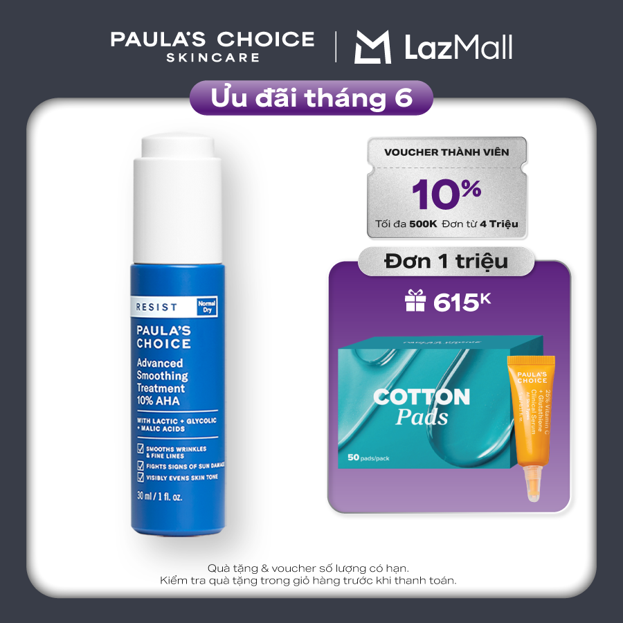 Lotion tẩy da chết làm sáng và căng bóng da Paula’s Choice RESIST Advanced Smoothing Treatment 10% AHA - 7651