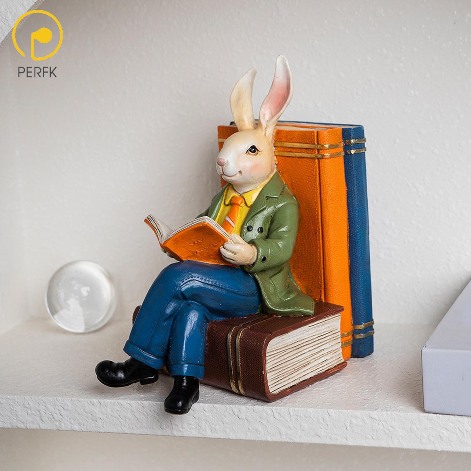 Perfk Reading Book Rabbit Statue Resin Collecting Artwork Decorative Bunny Sculpture for Bedroom Wedding Room Balcony Home Decor ราคา 2,780 บาท*ส่งฟรี