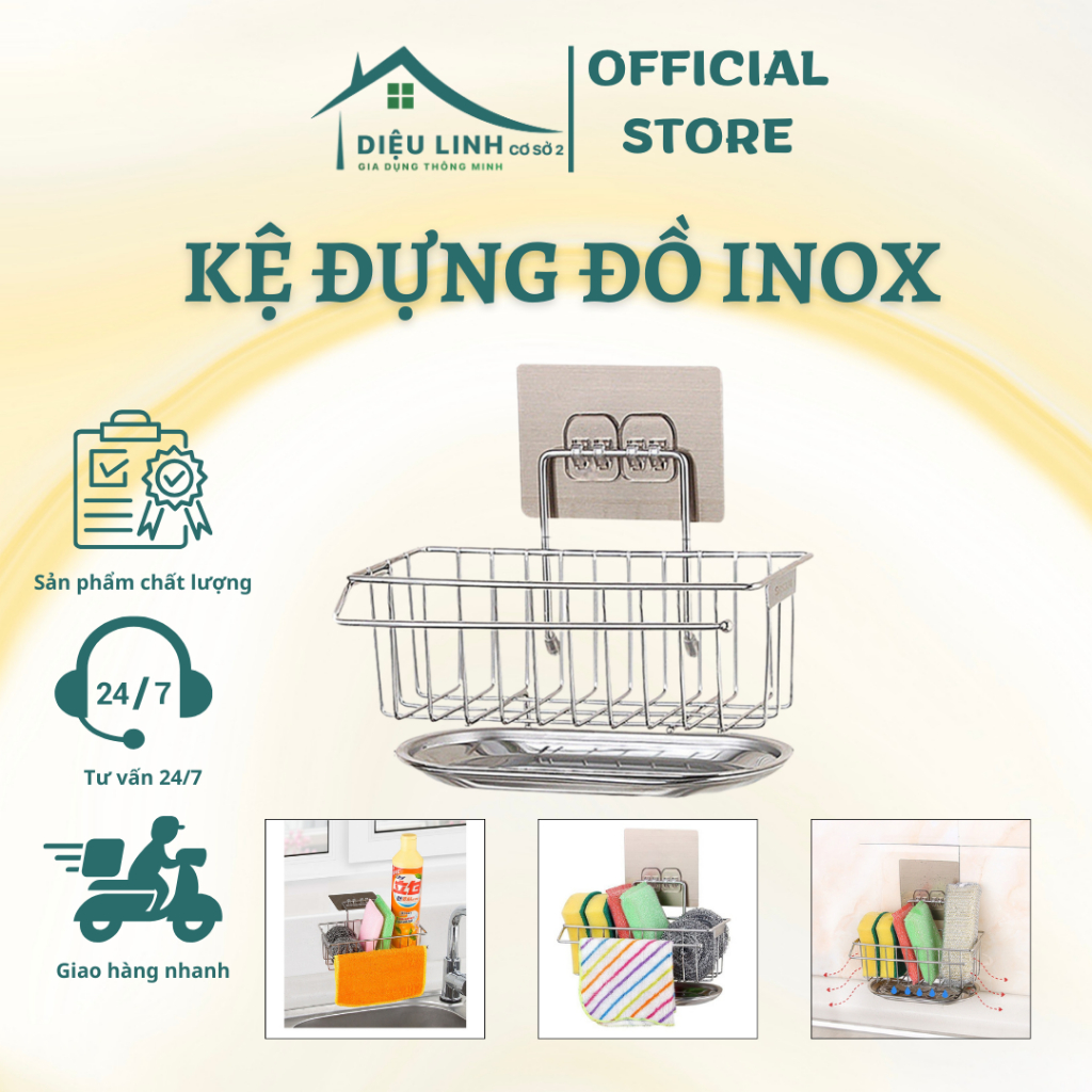 Kệ Inox Để Đồ Rửa Bát Dán Tường Kèm Khay Hứng Nước, Giá Để Đồ Rửa Bát - Diệu Linh Shop