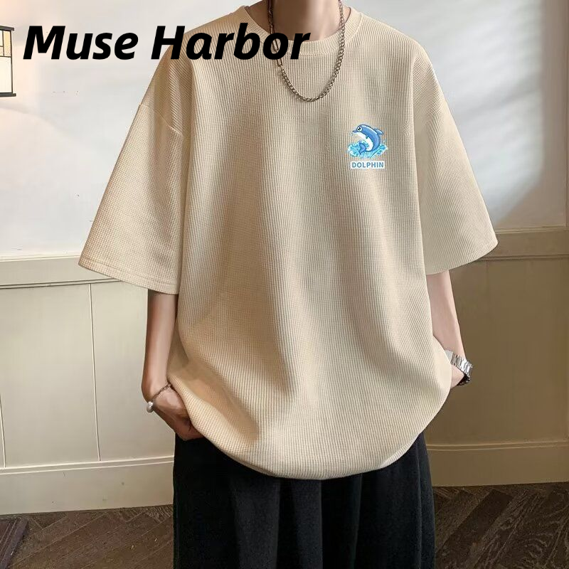 Muse Harbor เสื้อยืดลายโลมาสีขาว ทรงหลวม เหมาะสำหรับฤดูร้อน ราคา 69 บาท*ส่งฟรี