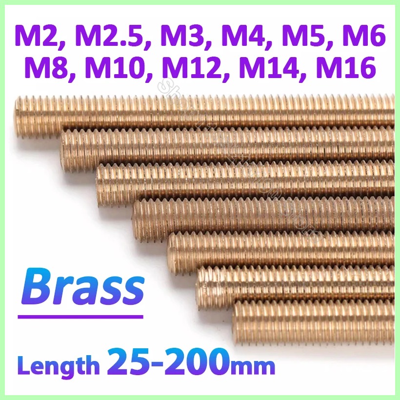 QuarkMRO Brass Threaded Rods – Metric Thread Stud Bolts – M2 To M20, DIN976, Various Lengths (Select Option)
