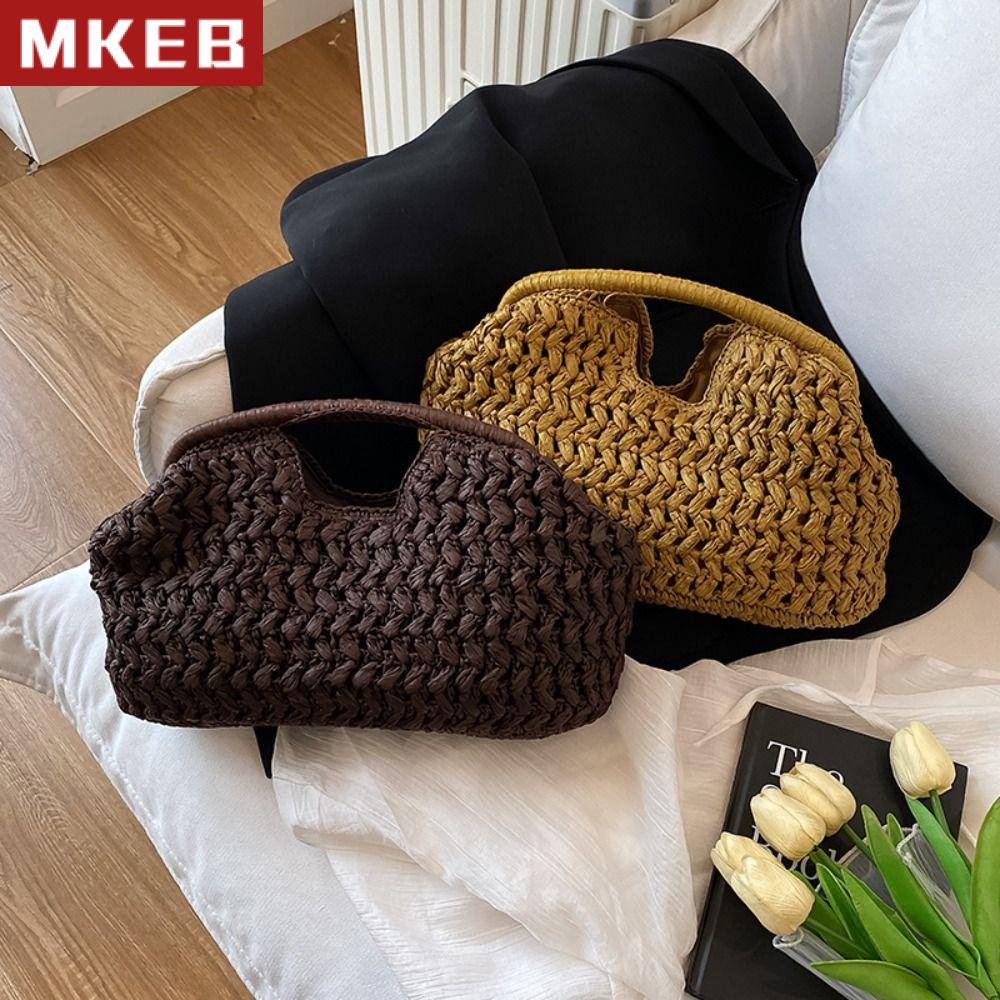 MKEB MALL Cỏ Túi cói Dung lượng lớn Trăng Bán Nguyệt Túi Tote Dệt Giải trí Thời trang Túi xách dệt Các cô gái