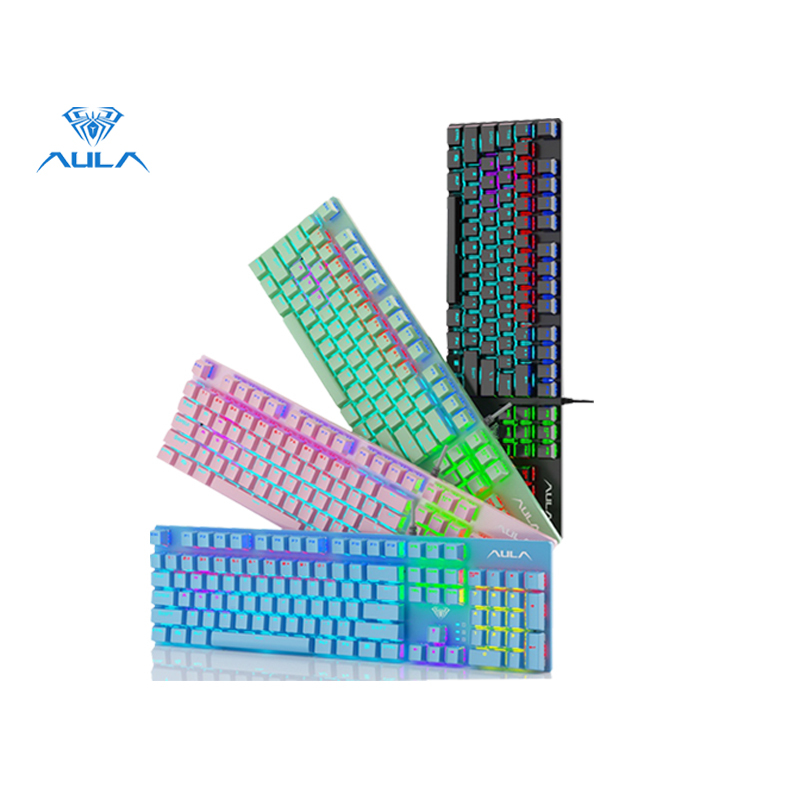 AULA factory shop S2022 mechanical gaming keyboard macro programming high and low key layout metal panel 26-key anti-ghosting cool luminous effect LED backlit keyboard suitable for computer gamers Singapore