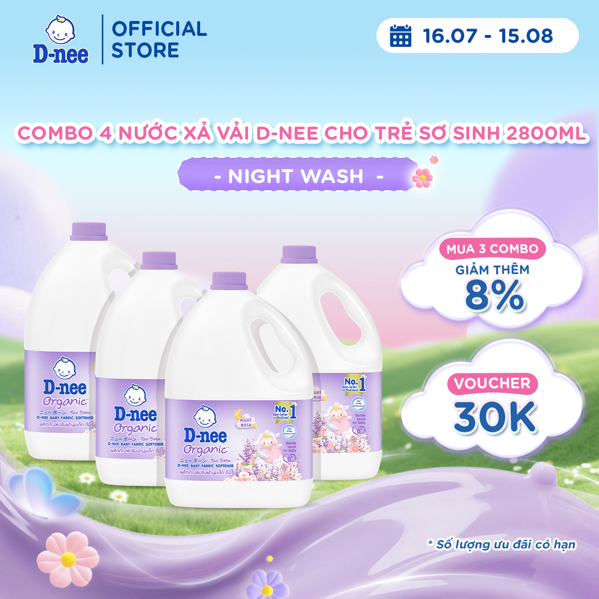 Combo 4 Nước xả vải D-nee 2800 ML. - Night Wash