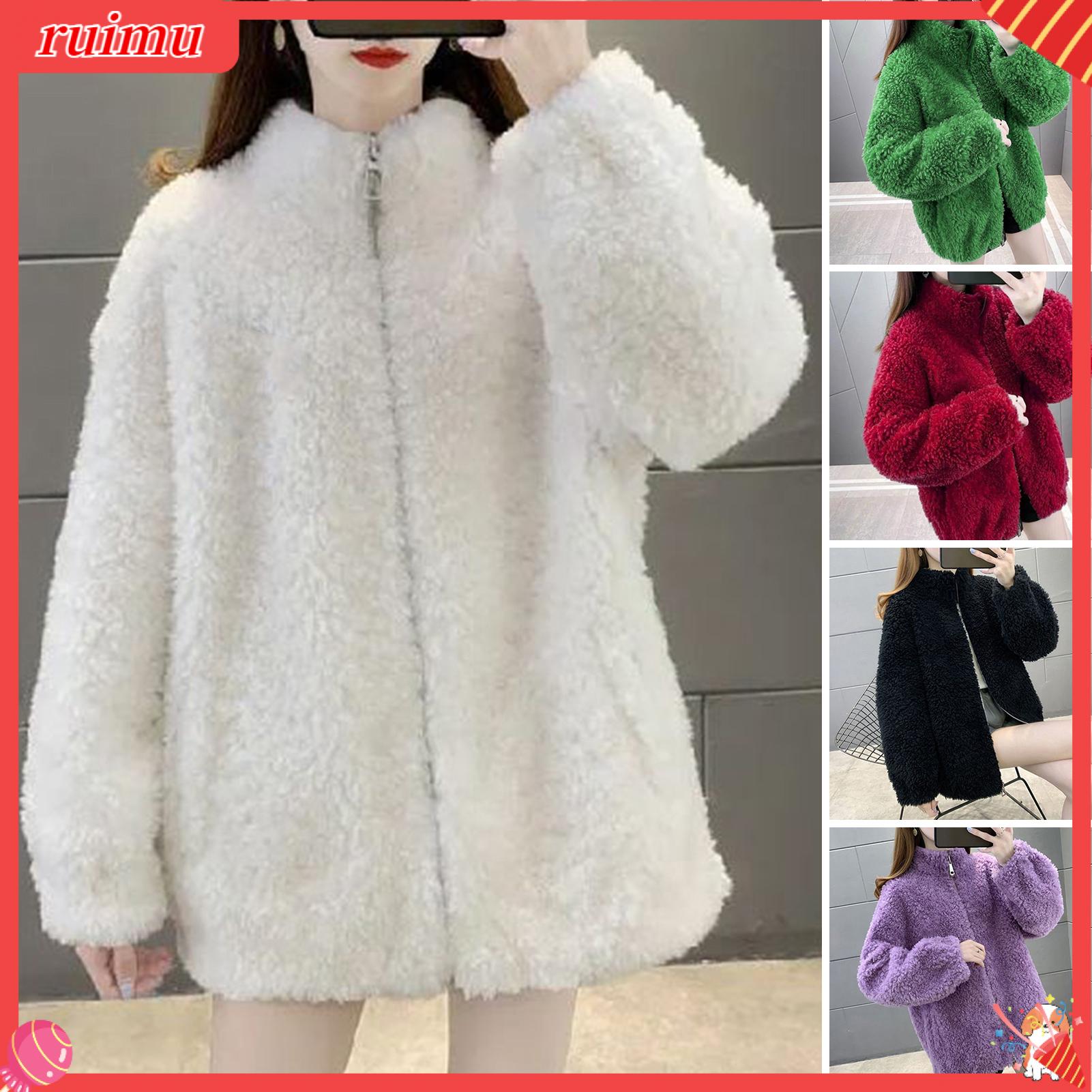Ruimu Phụ Nữ Thư Chi Tiết Áo Khoác Phụ Nữ Áo Khoác Mùa Đông Áo choàng nữ Với lông cừu giả Lót Cho du lịch ngoài trời giữ ấm Trong Phong Cách Với Đứng Cổ Áo Và trang trí thư