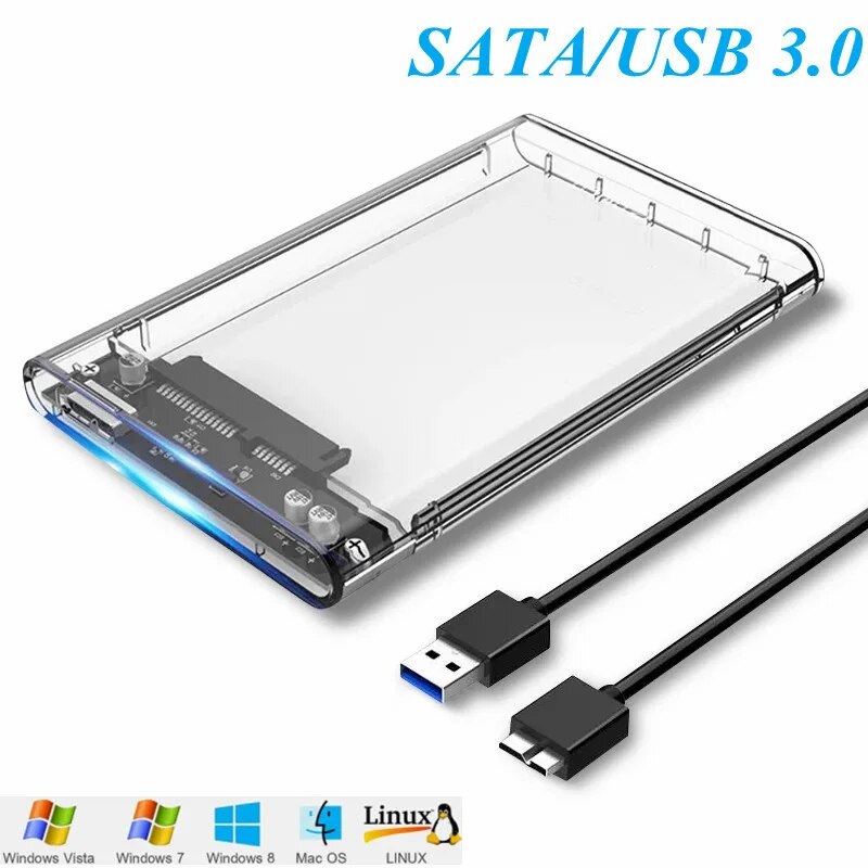 Thỏa thuận Hộp ổ cứng di động trong suốt 2.5 inch USB3.0 SATA với hộp vỏ bên ngoài cáp cho Bộ chuyển đổi cho máy tính xách tay