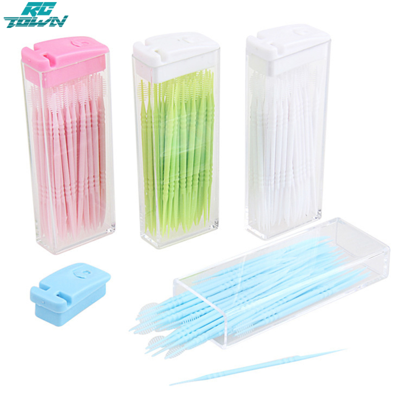 50pcs/lot Portable Disposable Toothpicks Teeth Cleaning Flosser Travel Two-head Floss Sticks Color Random ราคา 27 บาท*ส่งฟรี