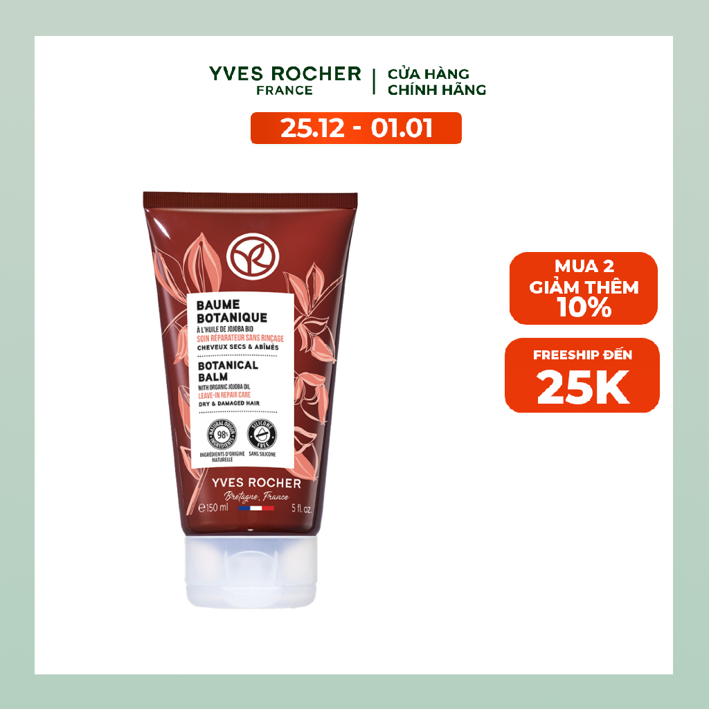 SÁP DƯỠNG PHỤC HỒI TÓC HƯ TỔN YVES ROCHER REPAIR BOTANICAL BALM WITH ORGANIC JOJOBA OIL TUBE 150ML