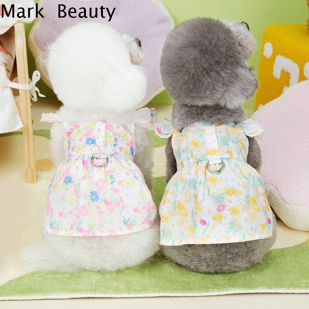 MARK BEAUTY Thoáng khí Váy công chúa cho chó Mềm Có thể giặt Váy cho chó mùa hè Đáng yêu Tái sử dụng Váy Hoa Vẽ cho thú cưng Dành cho chó