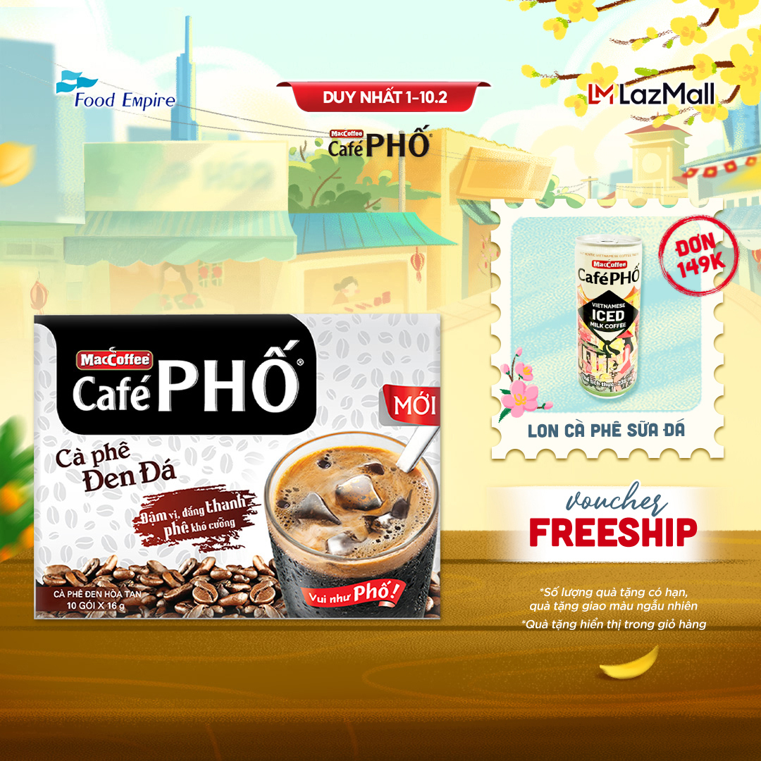 Cà phê Phố Đen Đá - Maccoffee (hộp 10 gói x 16g)
