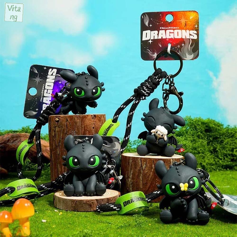 VITANG Đen Móc khóa không răng ABS Dễ thương Móc khóa Night Fury Hài hước Polyester dây chuyền búp bê hoạt hình Trẻ em