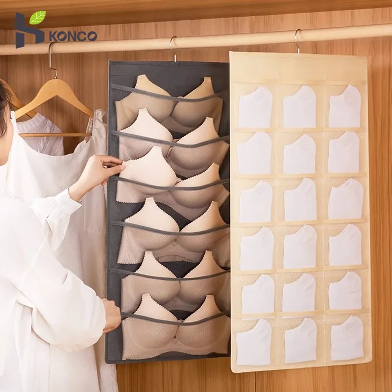 Konco Double Sided Underwear Storage Bag Hanging Bag Foldable Home Organizer Clothes Storage Bag Space Saver Bag for Bra Tie Socks ราคา 77 บาท*ส่งฟรี