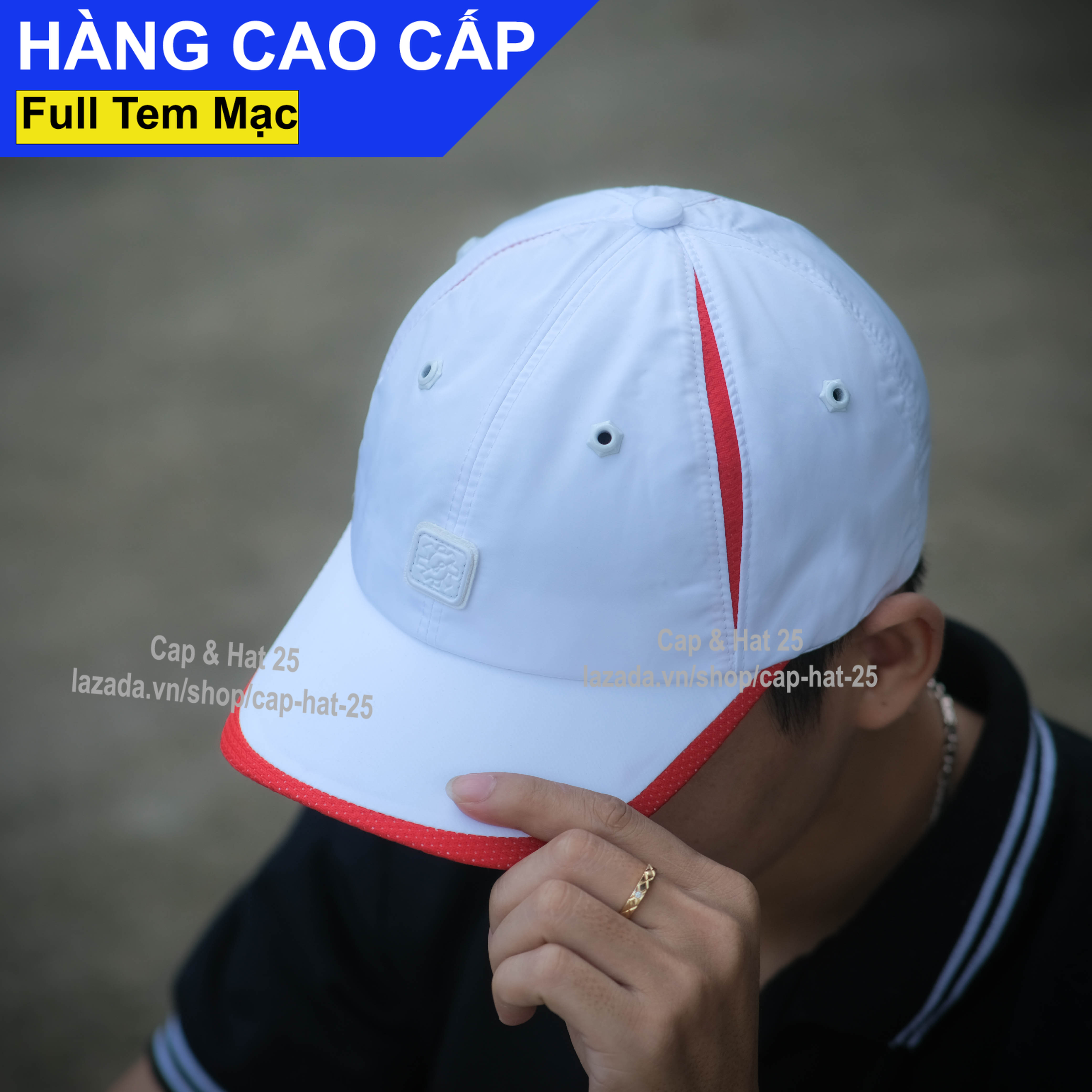 Mũ Lưỡi Trai Nón Sơn Trắng Viền Đỏ Logo Vuông Chính Hãng Hàng Chuẩn Tem 7 Màu Cao Cấp Vừa Mọi Đầu / 