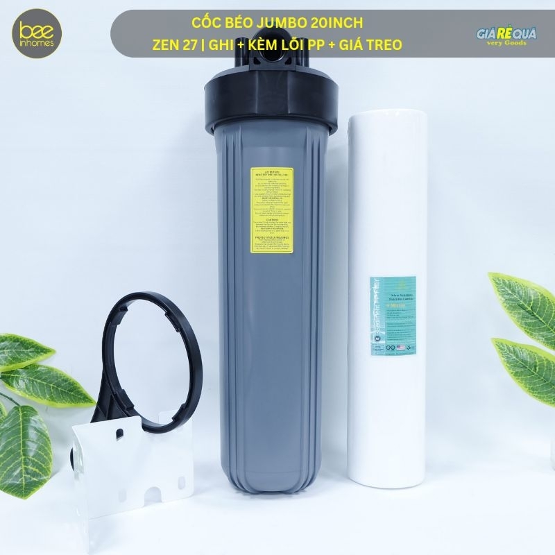 Bộ lọc đầu nguồn 20 inch béo jumbo, zen 34, ,Màu ghi, công suất lớn, bao gồm lõi PP béo
