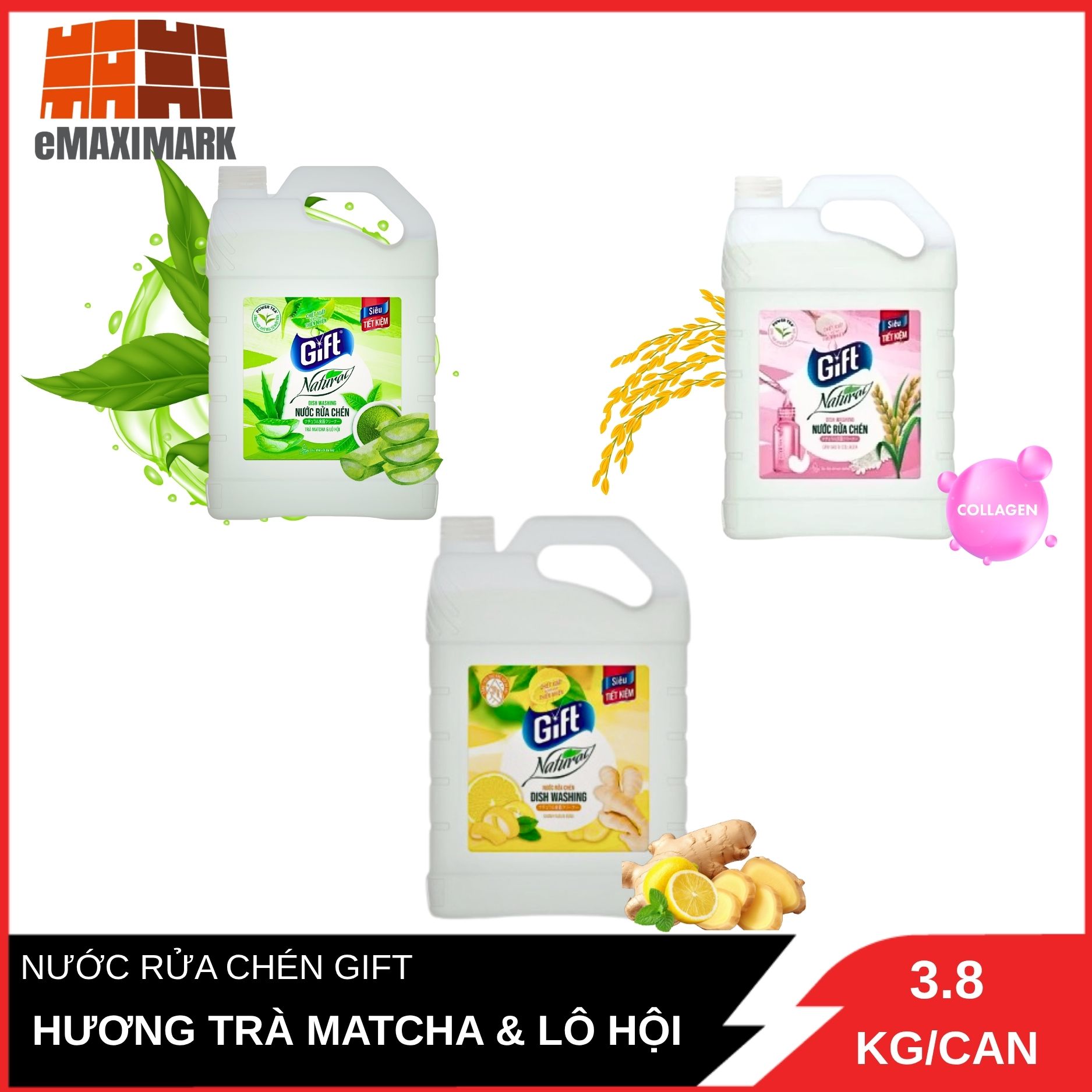 NƯỚC RỬA CHÉN GIFT NHIỀU MÙI HƯƠNG-3.8KG/CAN