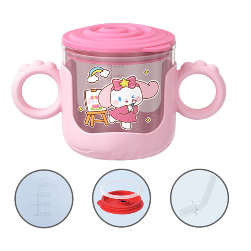 280ML Baby Cup with Straw Drinking Bottle with Handle Kids Training Leak-proof Cup
