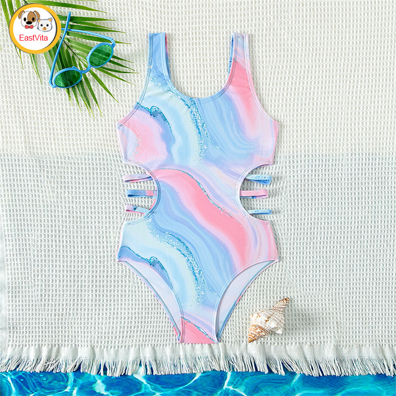 Toddler Girls Leotard Swimsuit Round Neck Hallow Out Waist Swimsuits Scale Pattern Design Bathing Suit For Indoor Outdoor Swimming Infant Baby Girl ราคา 202 บาท*ส่งฟรี
