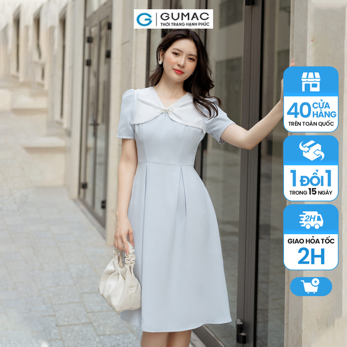 Đầm a cổ phối nơ gumac dd05043