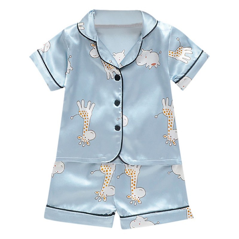 Ready Stock Baby Kids Boys Girls Pajamas Cartoon Print Tops+Shorts Outfits Set Short Sleeve Sleepwear Terno