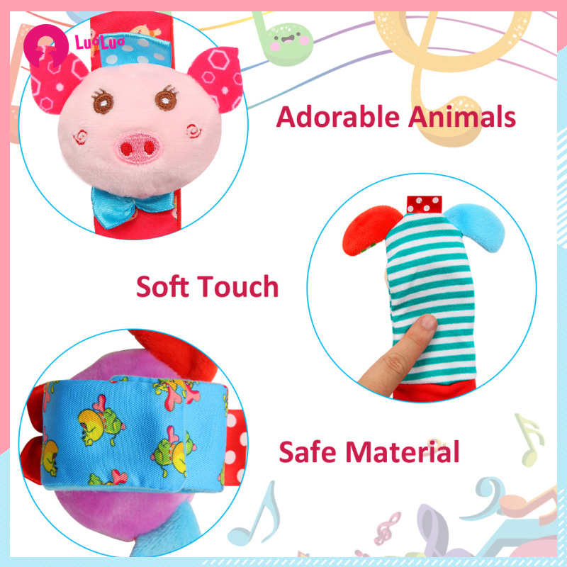 Ready Stock Acekid 8Pcs Animal Baby Toys Lovely Plush Socks + Wrist Bell