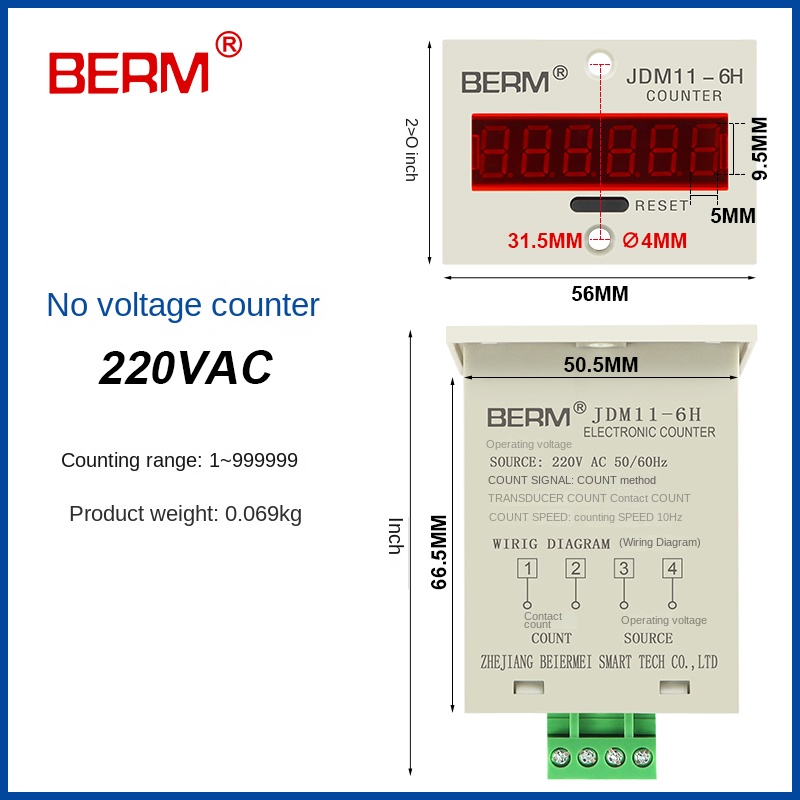 Bộ Đếm Điện Tử BERM JDM11-6H/5H Cao Cấp Có Bộ Nhớ Khi Mất Điện – Công Nghiệp, Tự Động Hóa - AC220V