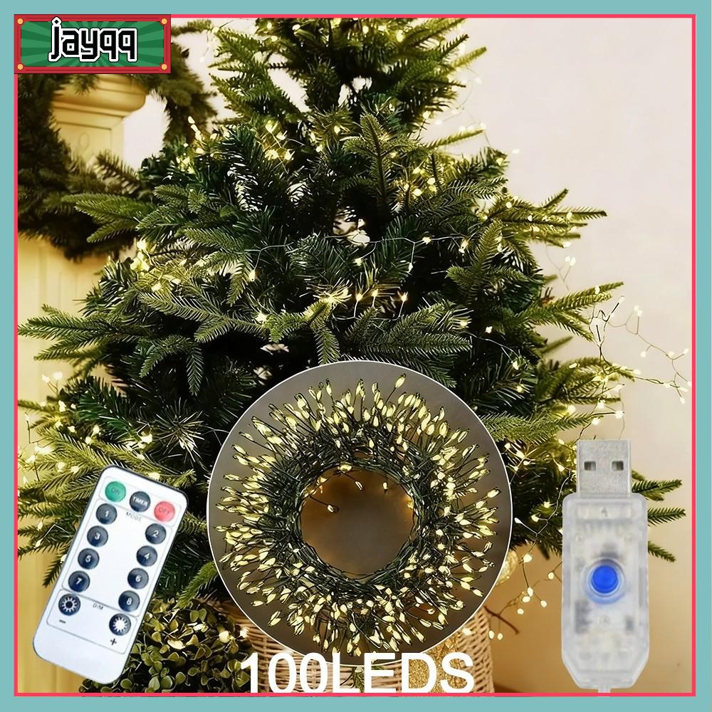 JAYQQ Cụm 100 đèn LED Đèn dây pháo hoa Chiều dài 3 mét với điều khiển từ xa Đèn dây đồng Đèn tiên USB Đèn cây thông Noel cho bữa tiệc trong vườn ngày lễ