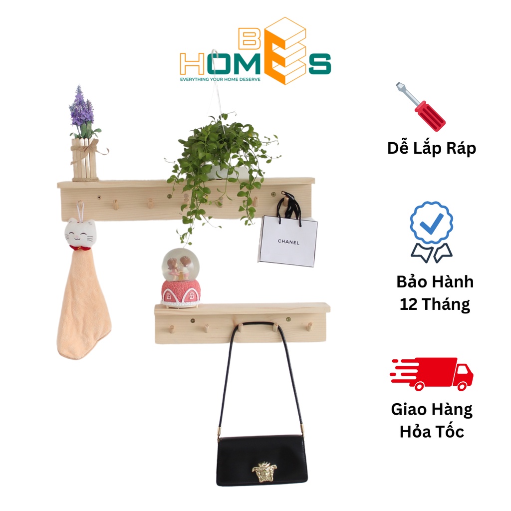 Kệ gỗ treo tường 5-7 móc Behomes