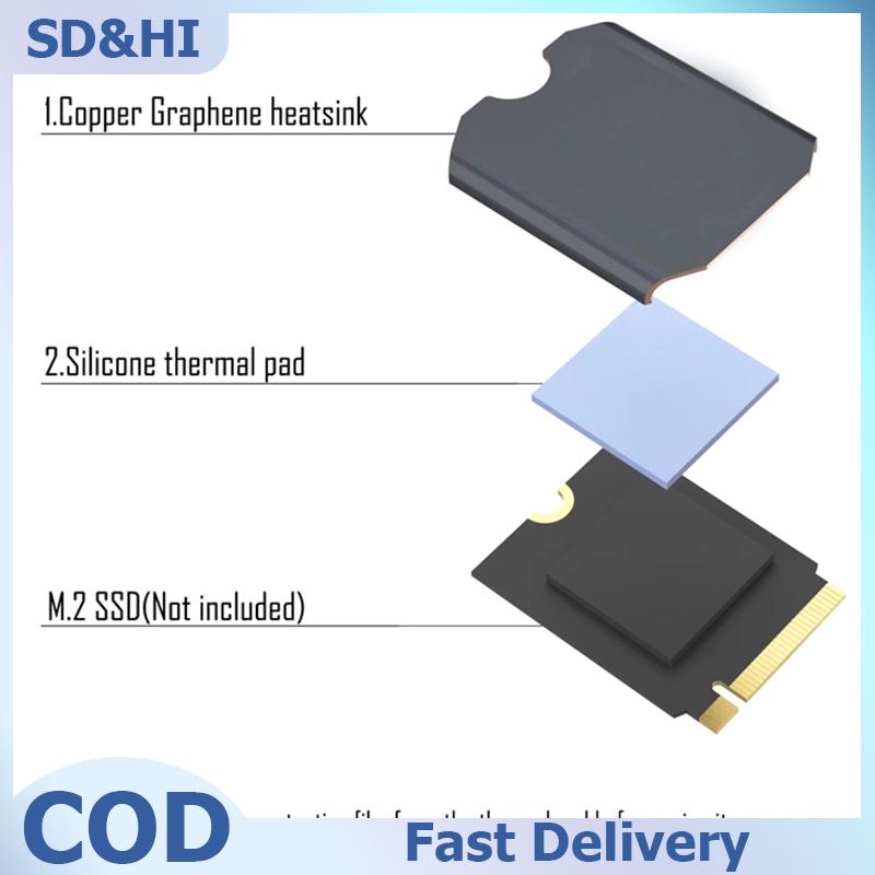 SD&HI ฮีทซิงค์2230 M2สำหรับ2230 SSD SN740กราฟีนเคลือบทองแดงระบายความร้อนหม้อน้ำพร้อมชุดซ่อมอะไหล่ ราคา 92 บาท*ส่งฟรี
