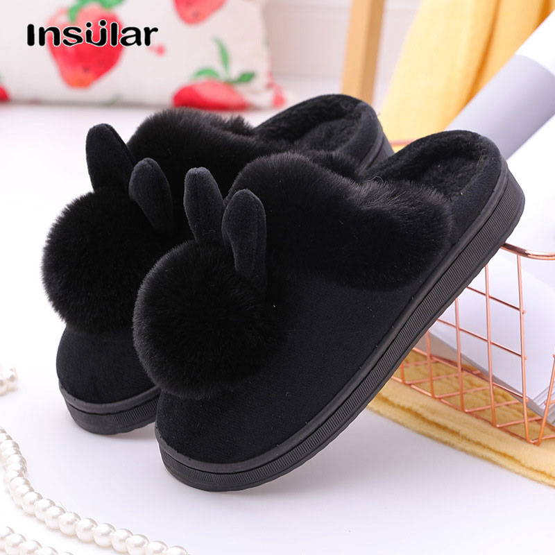 Insular YUNGUANG Long ears men and women couples winter warm wooden floor thickened indoor warm slippers cotton slippers ราคา 105 บาท*ส่งฟรี
