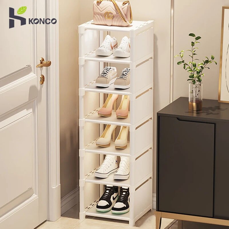 Konco Stackable Shoe Rack Shoes Organizer DIY Adjustable Wall Corner Shoe Shelf Entry Door 4/5/6/7/8 Layers Shoe Box Storage Racks ราคา 149 บาท*ส่งฟรี