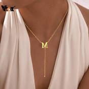 Vnox Gold Plated Initial A-Z Lariat Necklace for Women