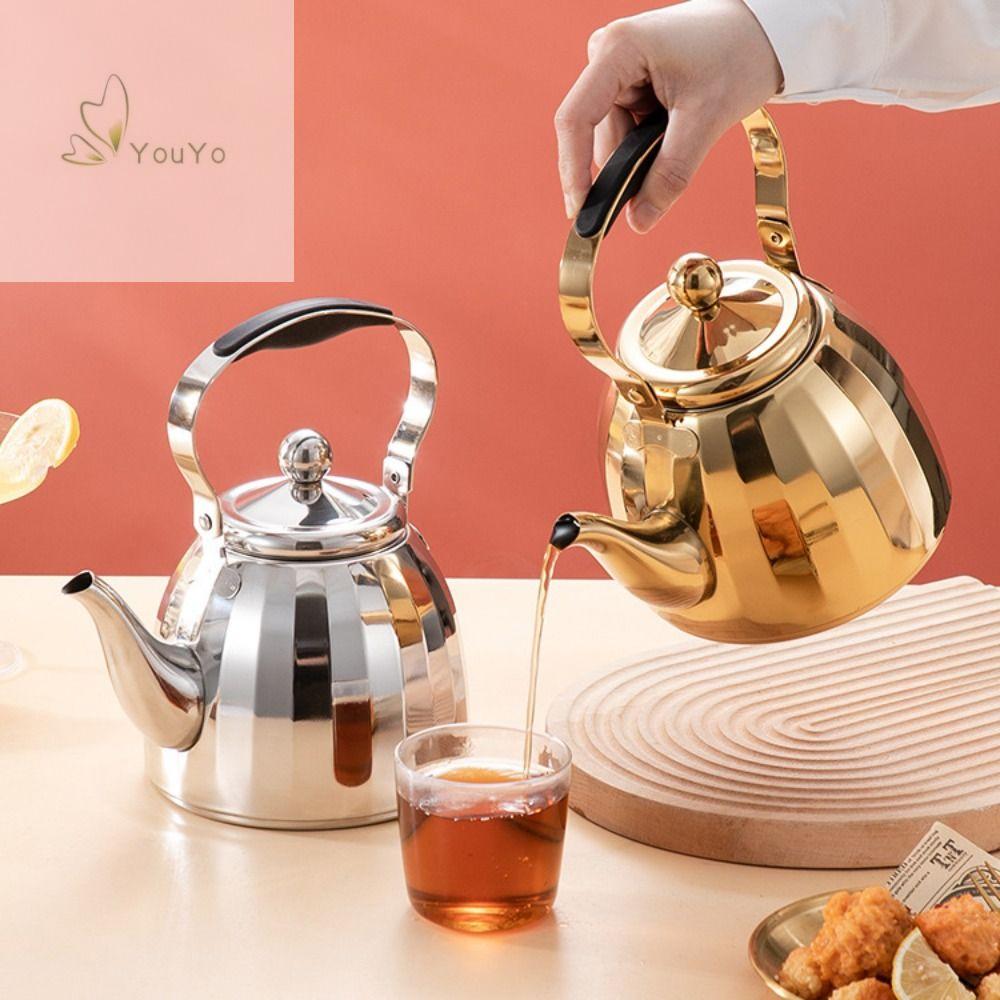 YOUYO 1/1,5/2L Ấm trà nhà hàng Bộ lọc có thể tháo rời Thép không gỉ Nồi nước sôi Bền bỉ Đã phản chiếu Ấm đun nước Khách sạn