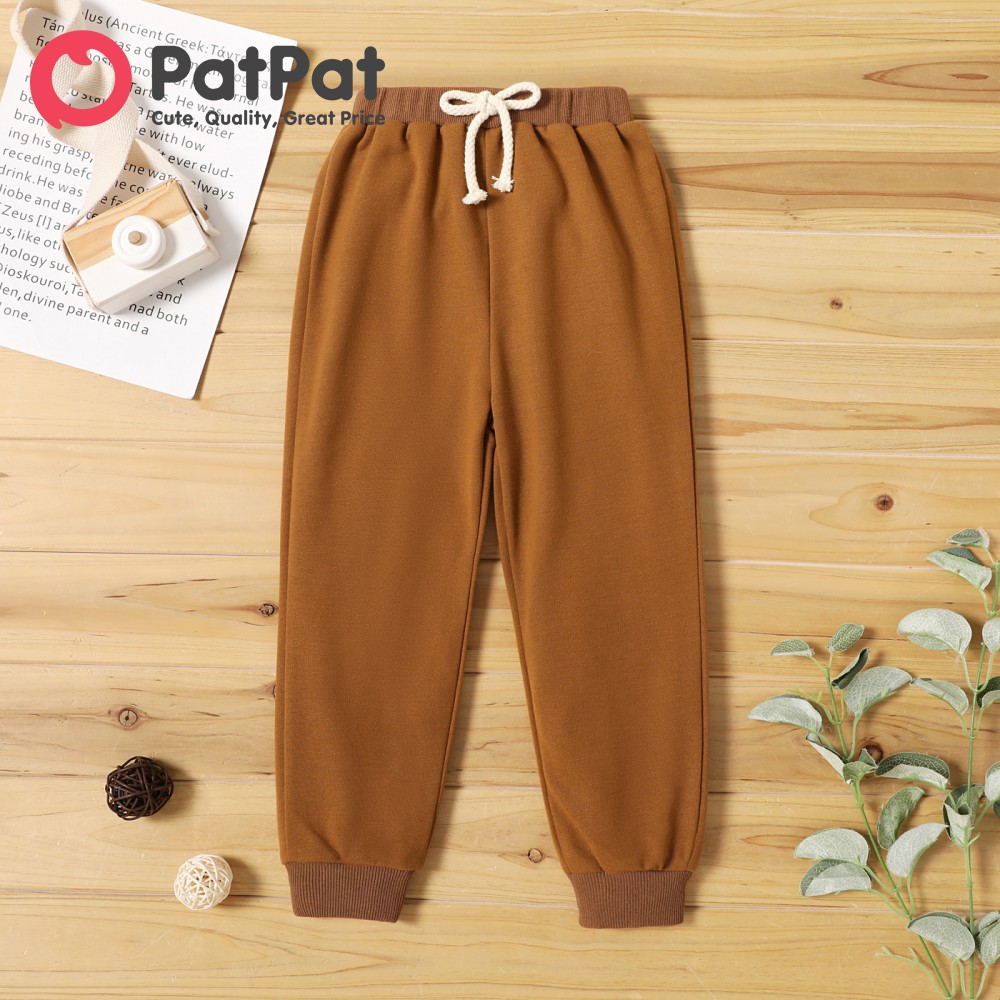 PatPat Toddler Boy Solid Color Casual Joggers Pants Sporty Sweatpants for