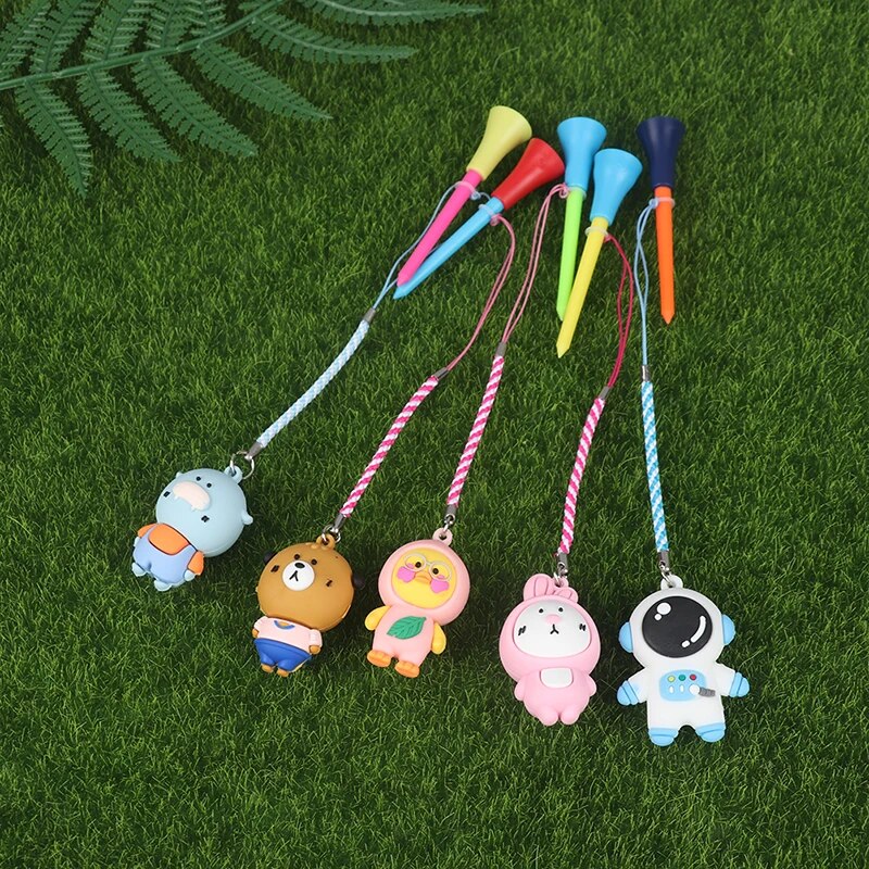 Golf Rubber Tees With Handmade Different Cartoon Pattern Rope Prevent loss Golf Ball Holder Braided Rope Golf Accessories