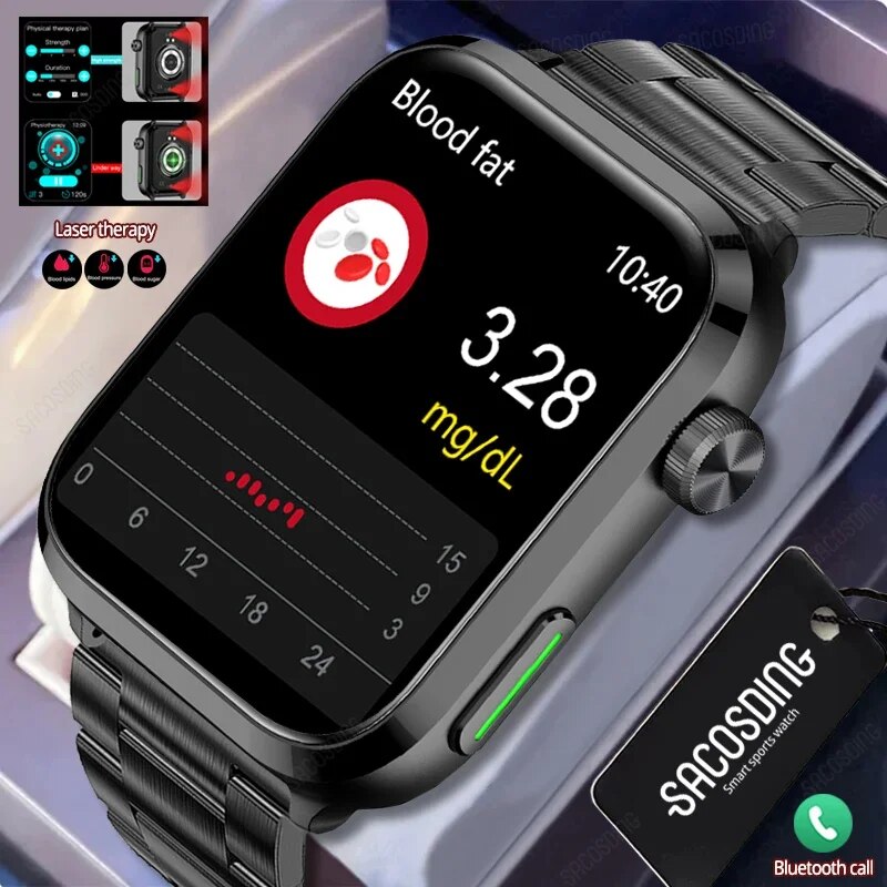 2023 New Blood Sugar Smart Watches Health Blood Lipid Uric Acid Monitor Bluetooth Call Laser Therapy Body Temperature Smartwatch ราคา 1,972 บาท*ส่งฟรี