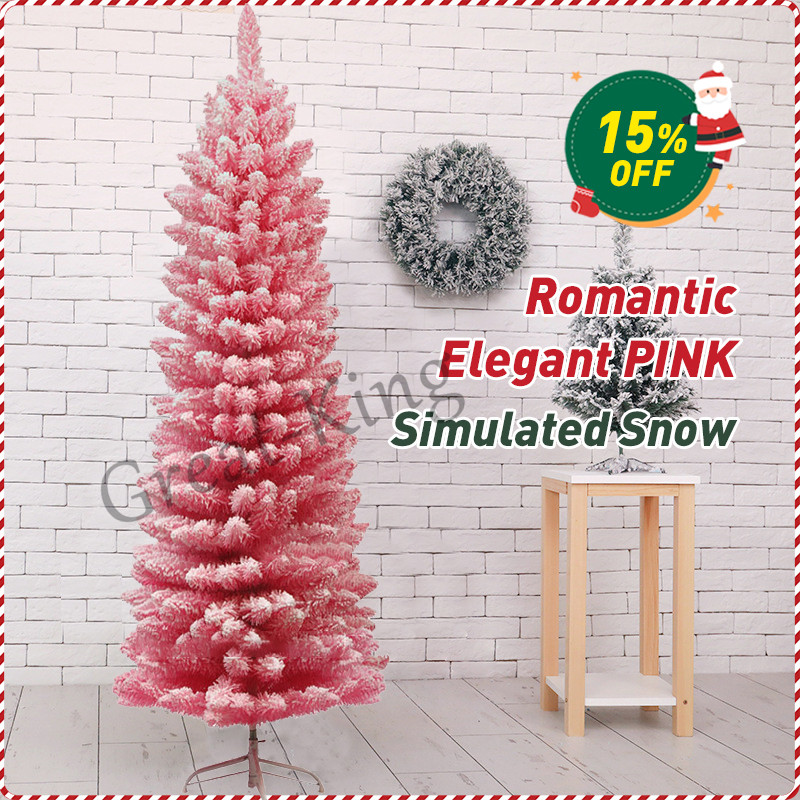 Product photo of Great-King Pink Flocked Slim Pencil Christmas Tree from its Lazada listing