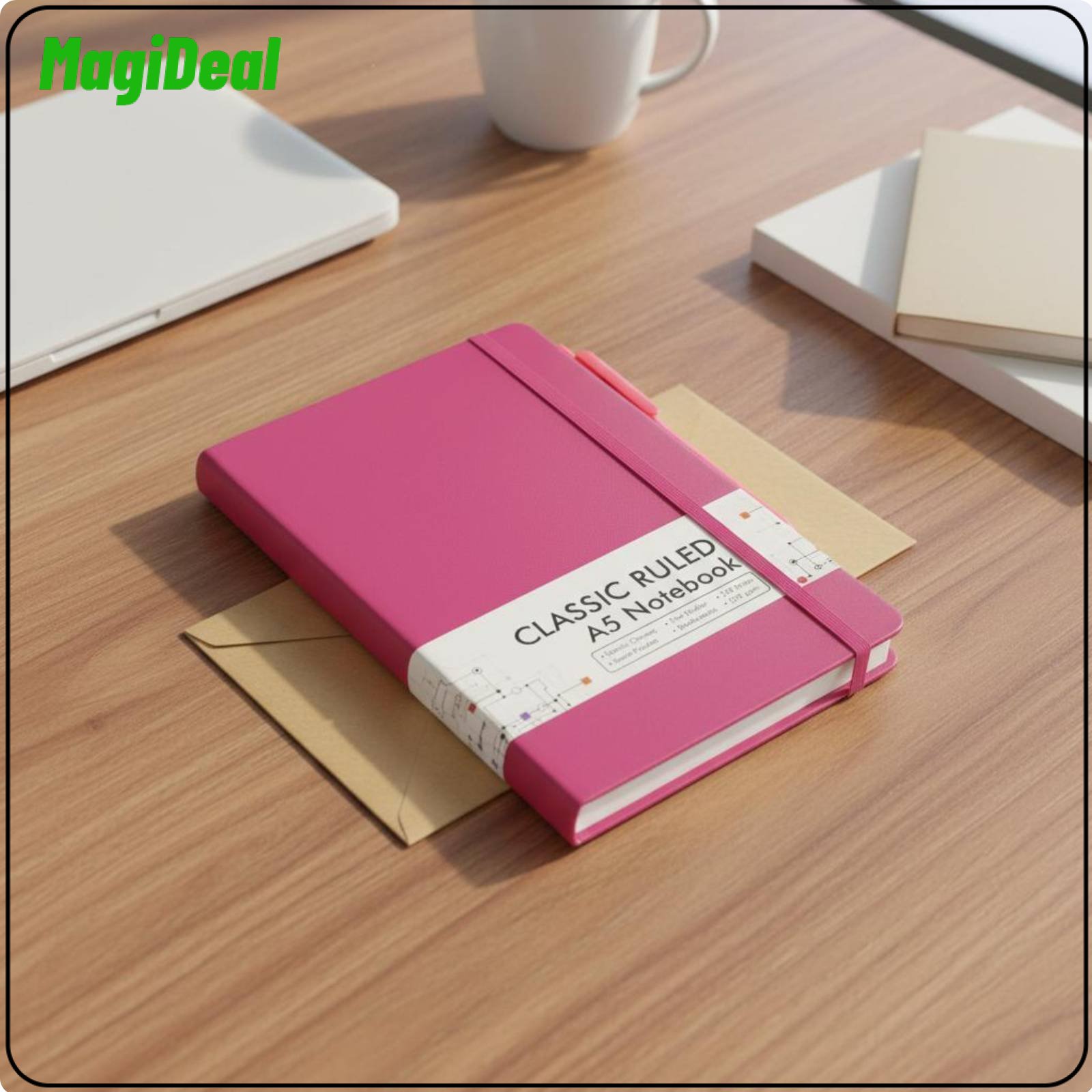 MagiDeal Pen Holder Loop A5 Ruled Notebook Ribbon Bookmarks A5 Writing Notebook Thick 120 Paper Weight Paper Lined Journal with Inner Pocket No Ink Bleed-Through for Students, Professionals, Writers, School, Meetings, Travel ราคา 252 บาท*ส่งฟรี