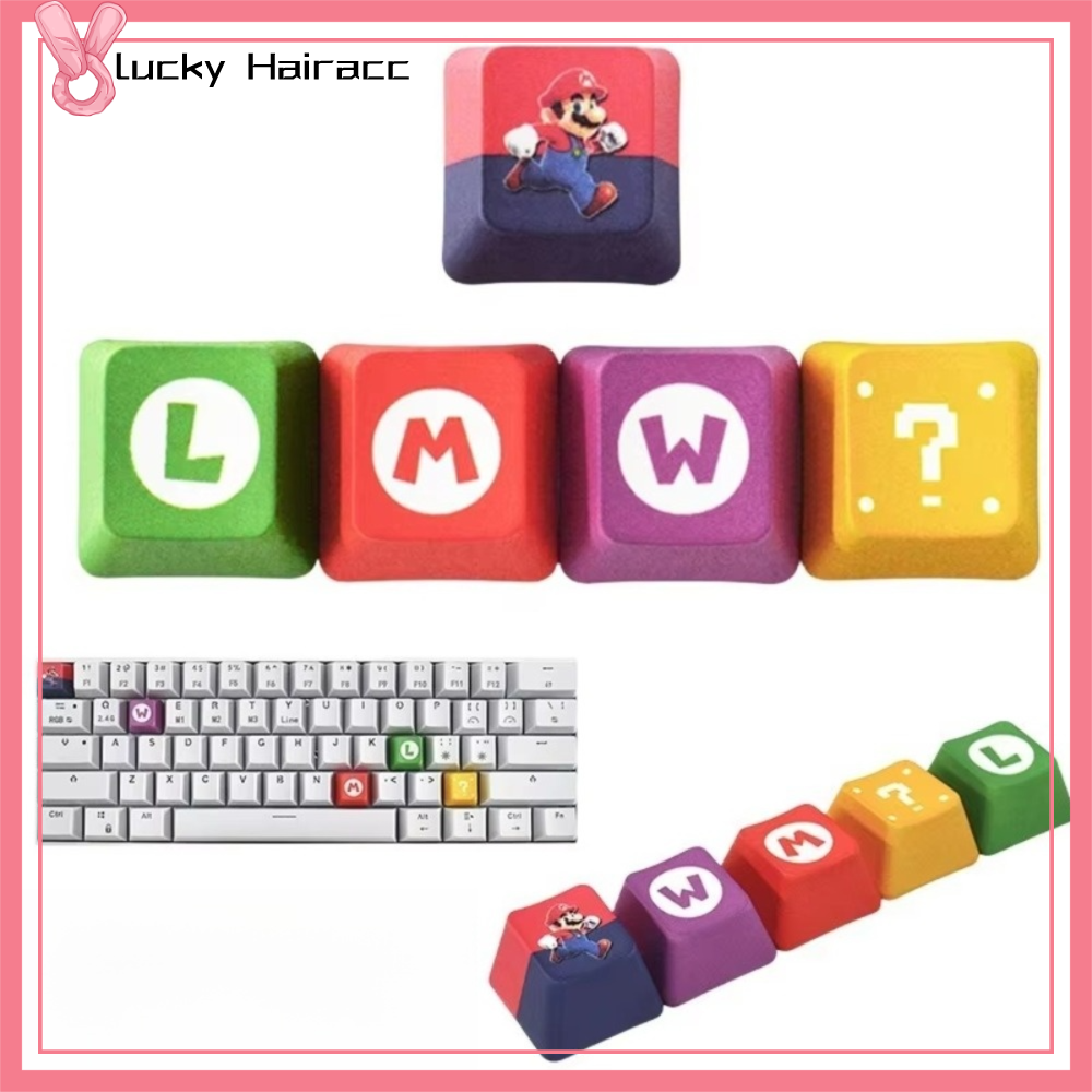LUCKY HAIRACC 5PCS Cá nhân hóa Keycaps Super Mario Bros Anime Luigi. Nắp phím trò chơi retro Nút sáng tạo Đầy màu sắc Nắp phím bàn phím cơ Bàn phím chơi game