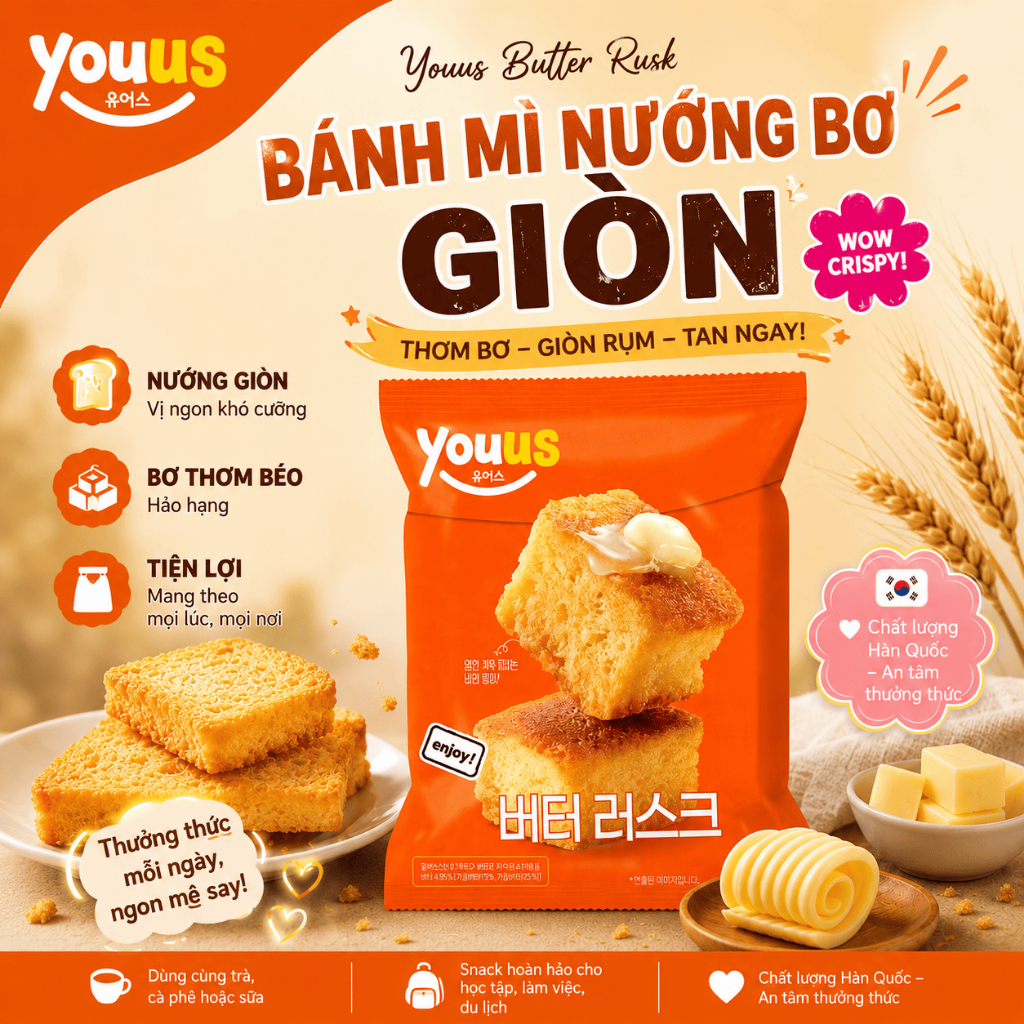 Bánh Mì Nướng Bơ Giòn Youus - Youus Butter Rusk