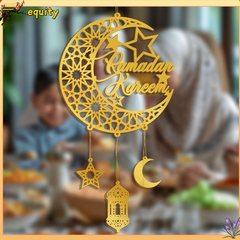 EQUITY Acrylic  dây chuyền tường Eid Mubarak Vàng Trang trí treo Biển hiệu cửa Ramadan Kareem Sáng tạo Gương Đồ trang trí hình sao và  trăng Đồ dùng tiệc tùng