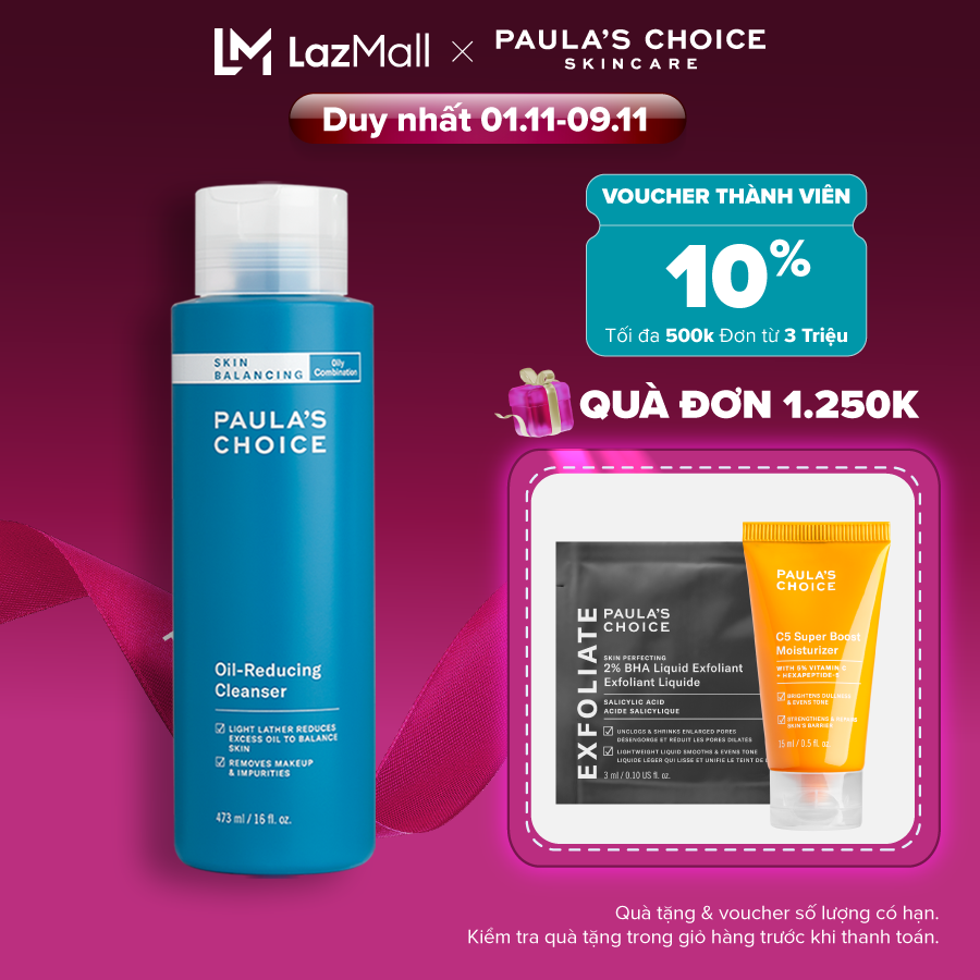 Sữa rửa mặt cân bằng độ ẩm và giảm dầu Paulas Choice Skin Balancing Oil Reducing Cleanser 473ml - 11