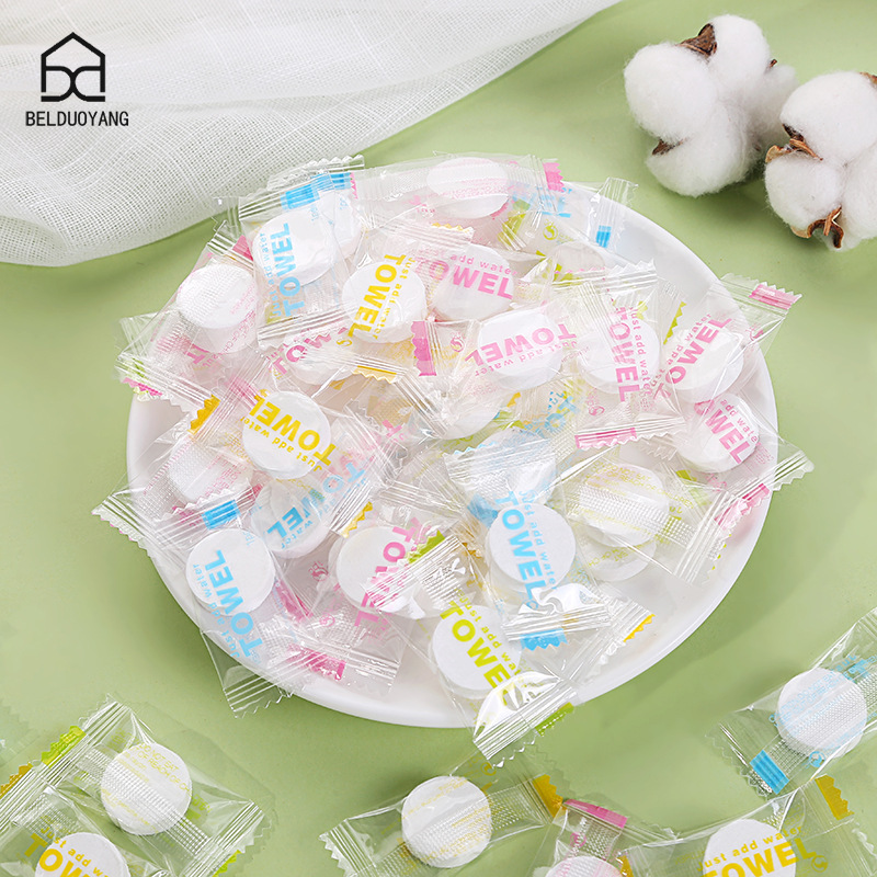 Disposable face towel, compressed towel, portable cleansing towel, factory direct bulk small towel ราคา  2 บาท*ส่งฟรี