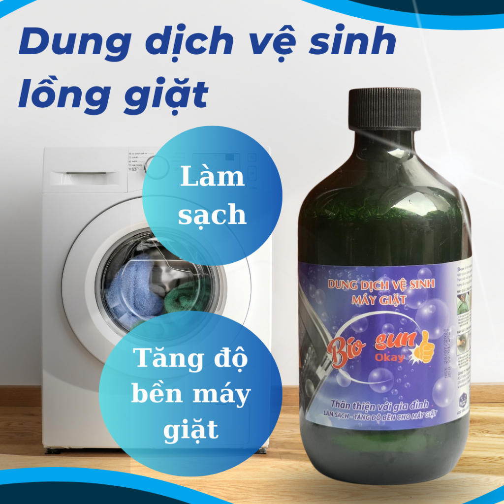 Tẩy lồng máy giặt siêu sạch, hiểu quả cao Bio Sun Okay 500ml, Sạch 99.99%