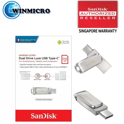 SanDisk 256GB Ultra Dual Drive Luxe USB 3.1 Type-C Flash Drive Read Speed 150MB/s Write Speed 60MB/s 5yrs warranty