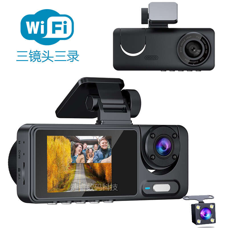 Tầm nhìn ban đêm độ nét cao Máy ghi âm lái xe với ba ống kính ở bên trong phía sau xe, ghi kép trước