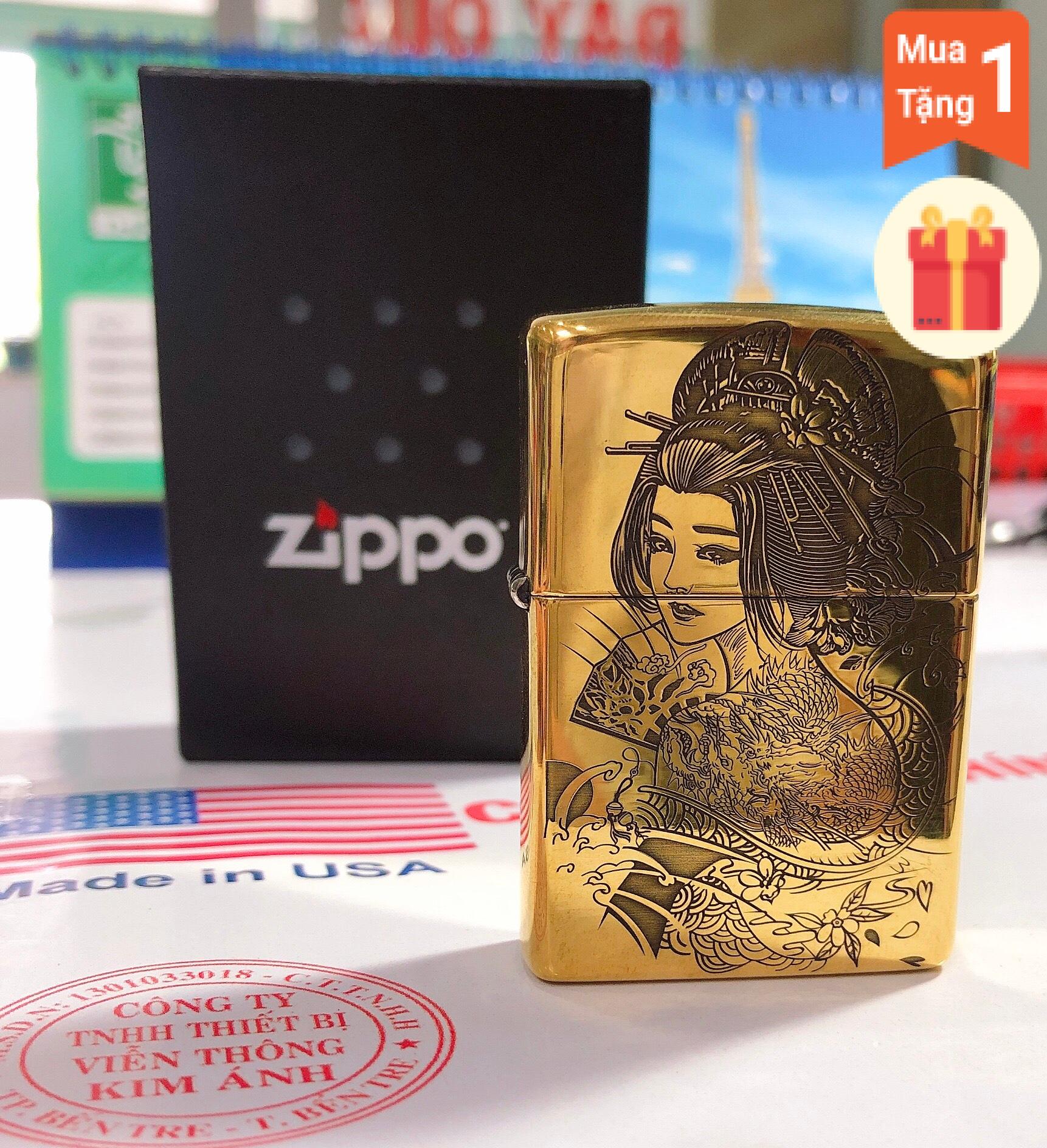 Bật lửa Zippo Mỹ High Polished Brass chủ đề Cô Gái Nhật