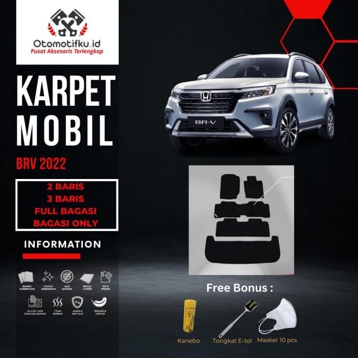 [ OTOMOTIFKU ] Karpet Mobil BRV 2022 + Sandaran Bahan Single Layer Rubber Eva Premium - Hitam-Merah Harga 1,375,000 rupiah*Gratis Ongkir