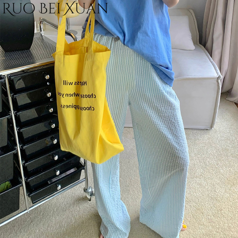 Ruo Bei Xuan women's pants New large size bubble pants straight wide leg trousers walking pants women's ins loose casual pajamas ราคา 126 บาท*ส่งฟรี