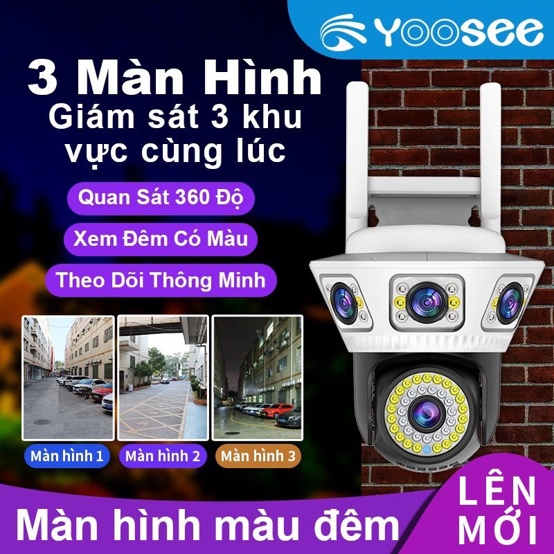 Camera yoosee 4 mắt 3 khung hình độc lập ZOOM 12X 4k 12mpx siêu nét, giám sát ngoài trời chống nước, xem ban đêm có màu