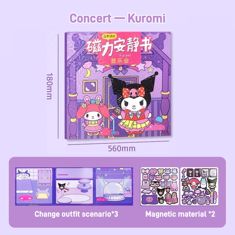 Sanrio Magnetic Quiet Book 180x560mm Kuromi Melody DIY Educational Puzzle Sticker Book Childrens Educational Toy Gift